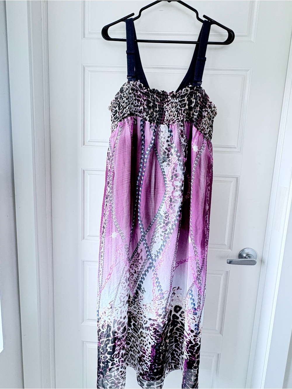 J&D Sheer Purple Multicolor Dress Leopard-Print Size XL-XXL Adjustable Strap - Picture 5 of 11